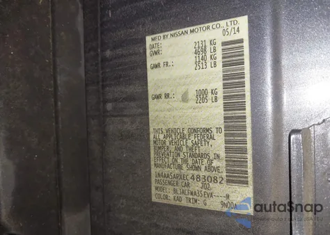 2014 Nissan Maxima 3.5 Sv из США, поврежденный, VIN 1N4AA5APXEC483082